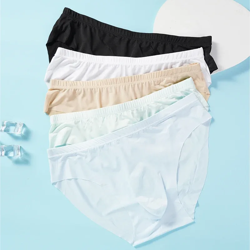 Calzoncillos de seda helada para hombre, ropa interior transparente, sin costuras, Sexy, de secado rápido, transpirable, ultrafina, 4 Uds.
