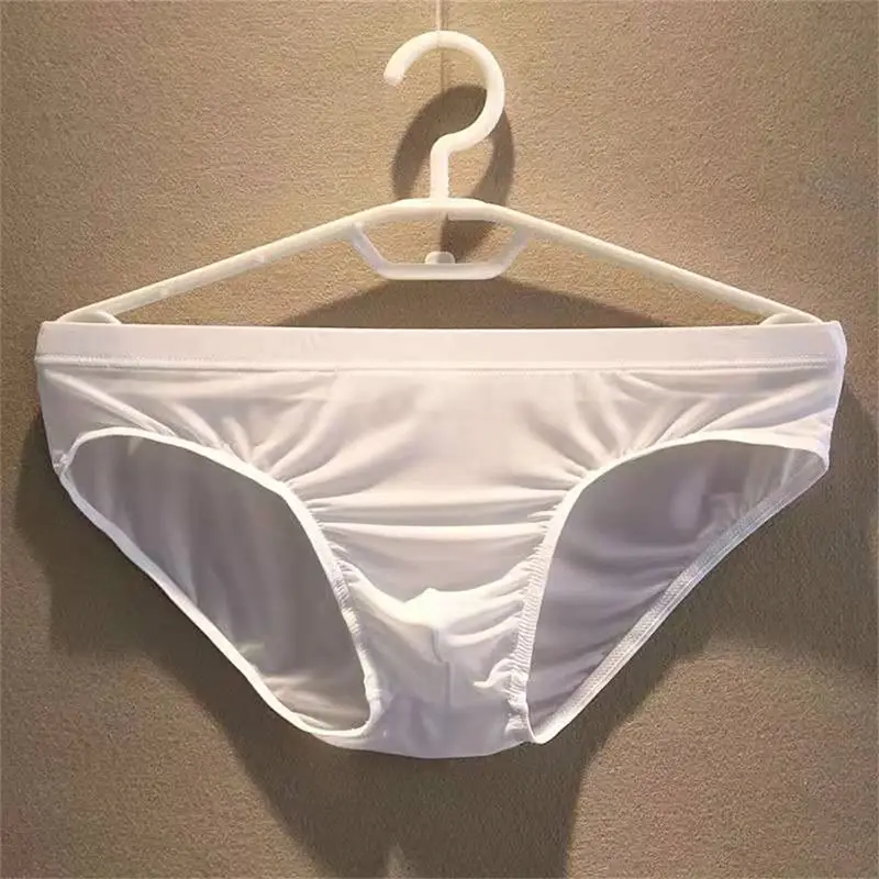 2pcs Big Pouch Nylon Men Underwear Briefs Ice Silk Male Seamless Underpants Low-Waist Thin Panties Plus Size