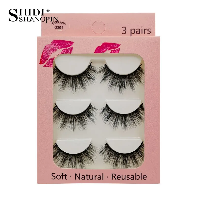 Faux Cils 3 זוגות ריסים מלאכותיים טבעיים ארוכים 3D מינק ריסי מינק רכים רכים מלוכלכים בעבודת יד ריסים מזויפים כלי איפור עיניים Maquiagem — image 19
