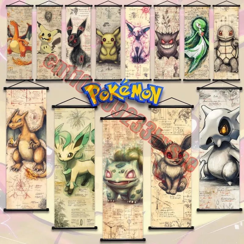 Έντυπη αφίσα Pokemon Έργα τέχνης τοίχου Anime Εικόνες Gengar Charizard Ζωγραφική Καμβάς Pikachu Κρεμαστά ρολά Διακόσμηση δωματίου στο σπίτι