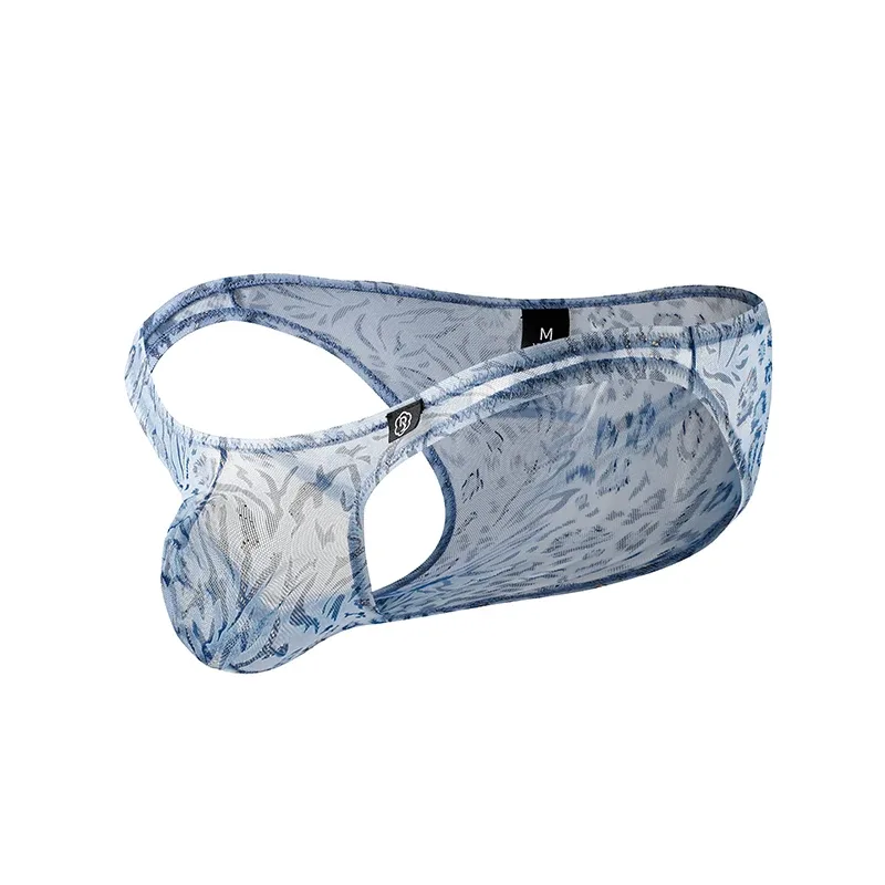 Men Leopard Printed Mesh Underwear Ice Silk Thin Breathable Low Waist Quick Dry Cool Summer Mens Briefs Panties