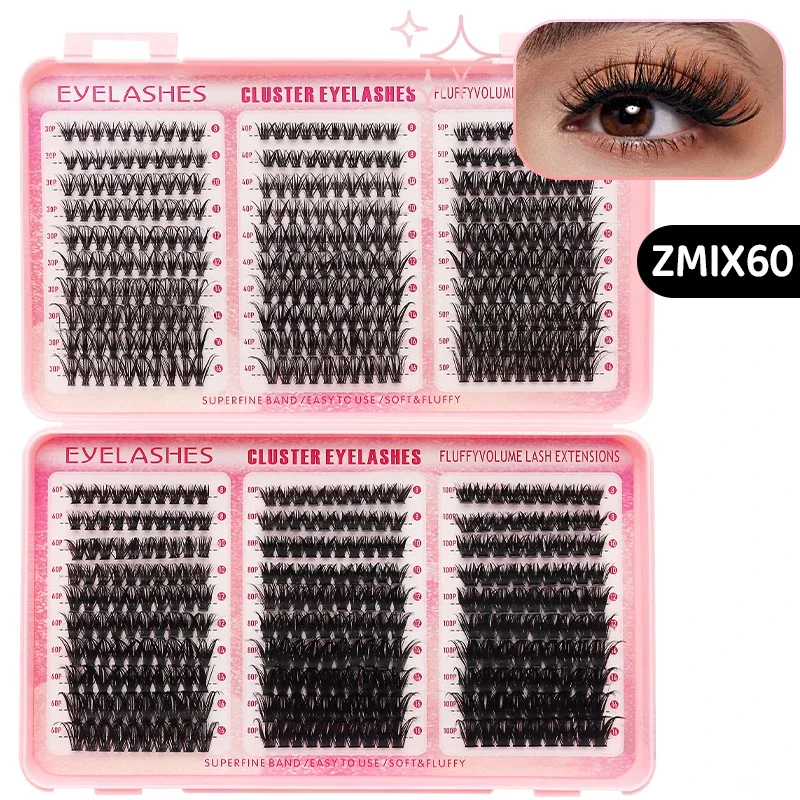 DIY Manga Spiky Cluster Lash Extensions Natural Mega Volume Individual Pre-cut Segmented Vlash for At-home Eye Makeup