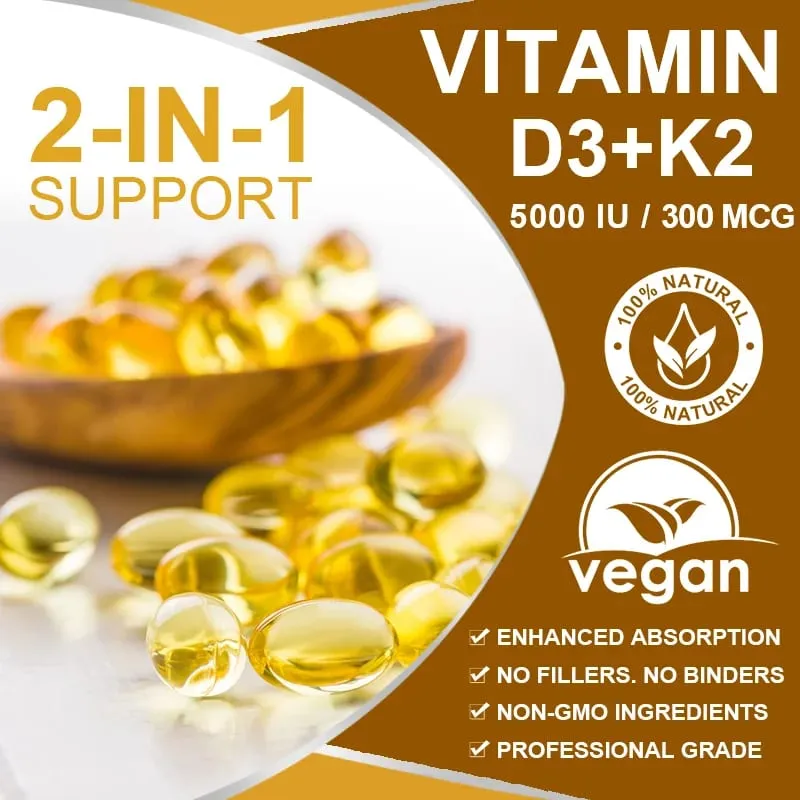 Alxfresh Vitamin D3+K2 Capsules for Immune Joints Muscles and Bones Support with Variety of Vitamins and Minerals Supplement