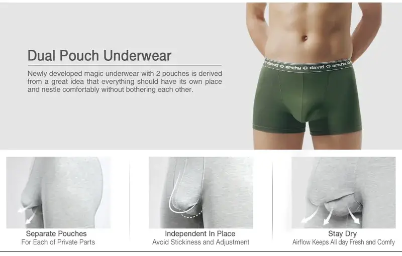 David Archy 3 Pack Mens ชุดชั้นในกางเกงบ็อกเซอร์ Basic MicroModal Soft Breathable Mens Dual Pouch Boxers Quick Dry กีฬาฟิตเนส — image 2
