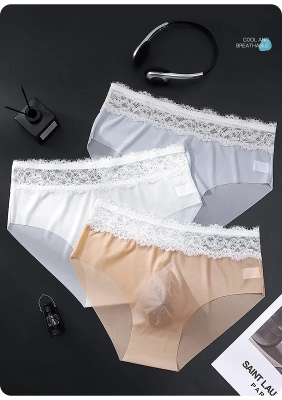Lace Edge Ice Silk Men's Triangle Pants Traceless Breathable Thin Men's Underwear Low Waist Soft Seamless Comfort Male Briefs — image 10