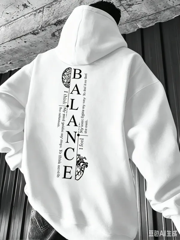 Nueva Sudadera con capucha para hombre, Jersey con estampado de texto Vertical Balance Brain & Heart, sudadera informal estilo callejero, sudadera con capucha para otoño e invierno — image 6