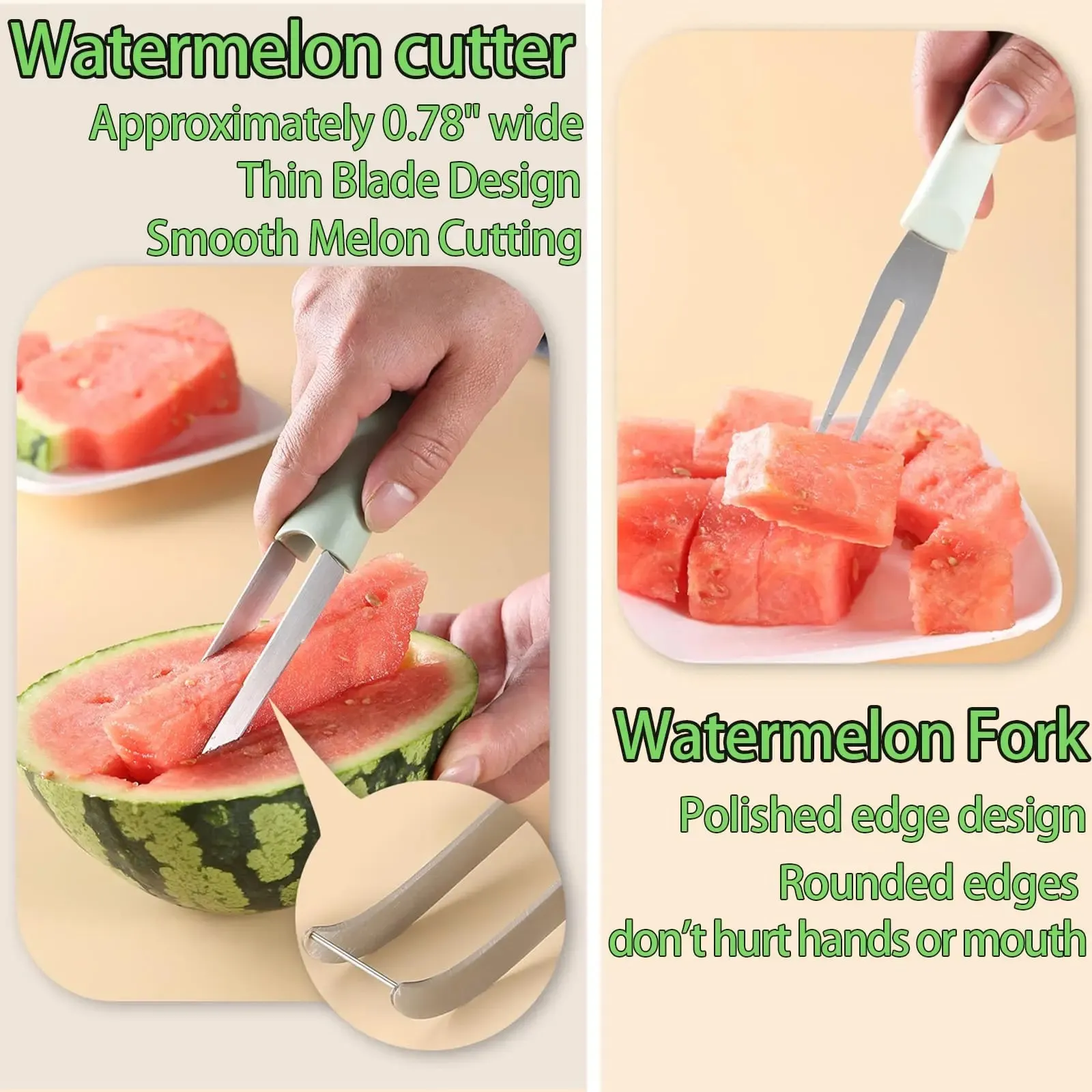 3-in-1 Watermelon Fork Slicer Cutter 2024 Stainless Steel Fruit Watermelon Cutting Tool Fork Slicer Knife Set for Home Kitchen
