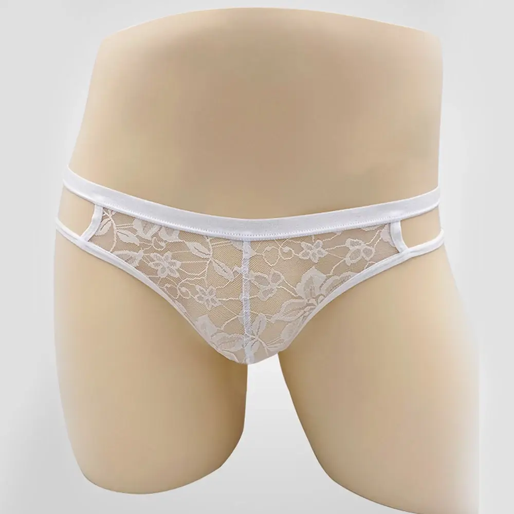 Sexy Underwear Men's G-Strings Exotic Lingerie Panties Sheer Lace Pouch Hollow Out Lace Flower Pattern Adjustable Waistband — image 14