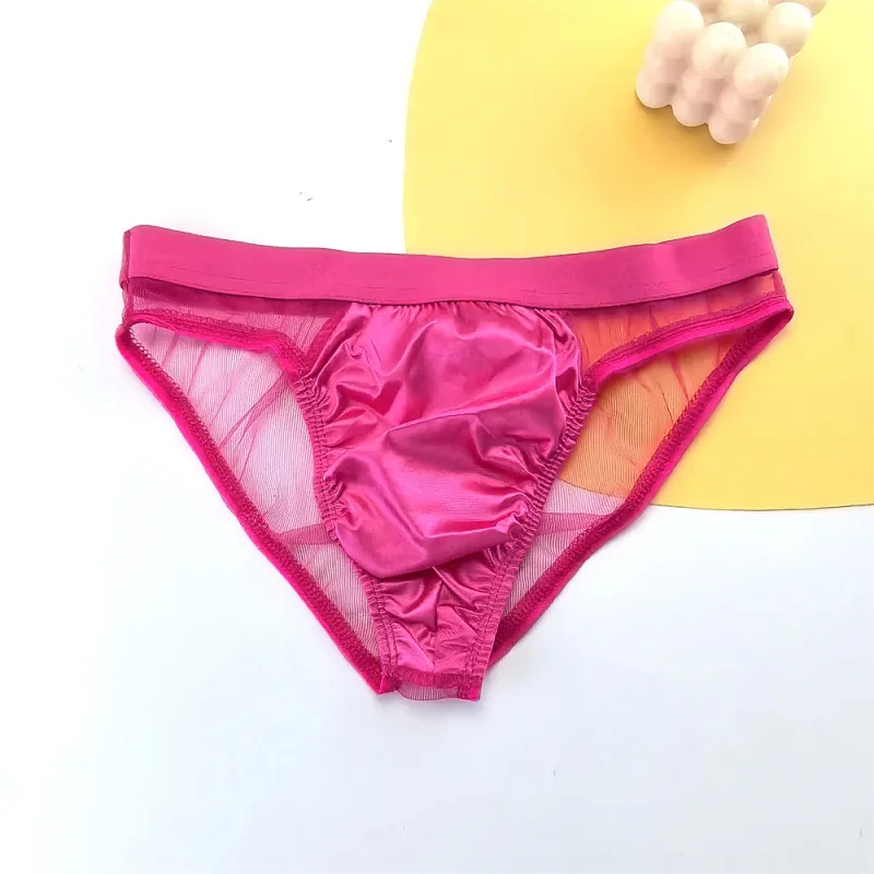 Sexy Glossy Satin Silk Man's Underwear Briefs Transparent Mesh Male Panties Breathable Quick Dry Underpants — image 13