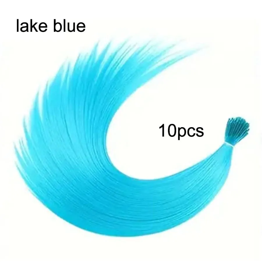 20" Rainbow Synthetic Hair Extensions Kit 10PCS Colored I-Tip Extensions with Micro Beads Hook Needle for Women Kids Cosplay — image 9