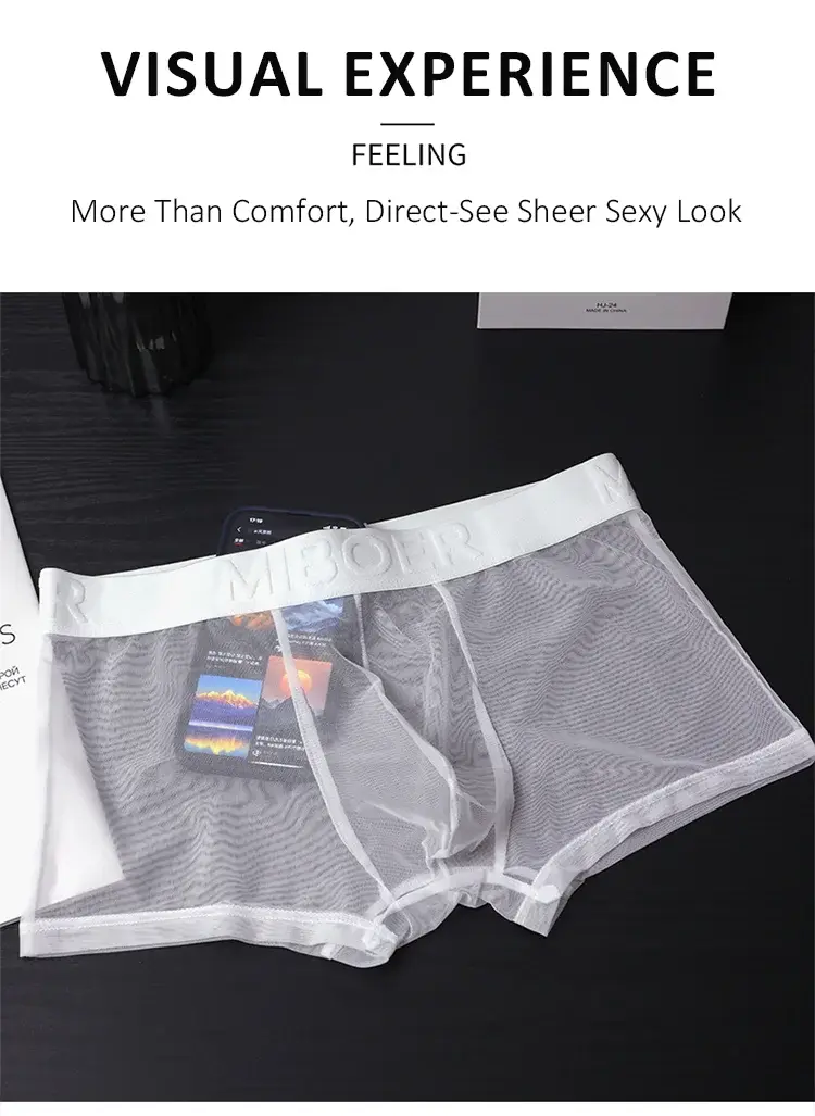 Men's Transparent Full Mesh Boxer Briefs See-Through Underwear Low Rise U-Pouch Breathable Sexy Low-Rise Elastic Waistband — image 4