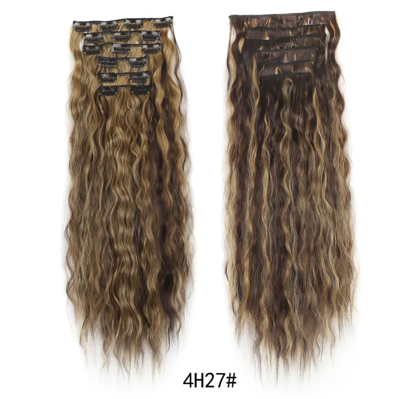 Long Curl Wave Clip In Hair Extensions 6Pcs/Set 16 Clips High Tempreture Synthetic Hairpiece Clip In Hair Extensions 24inch — image 8