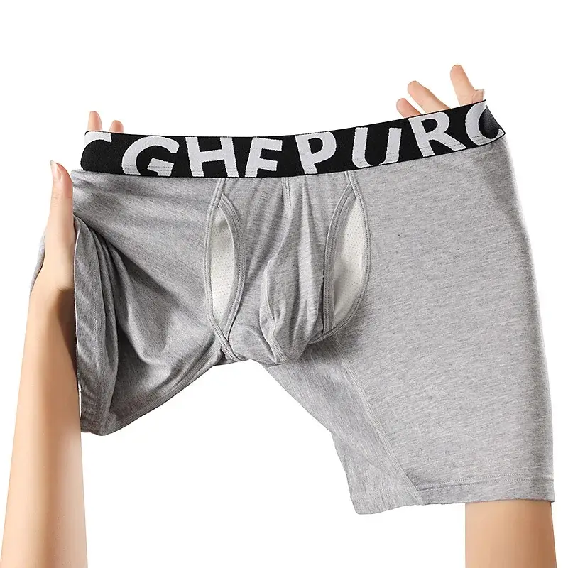 Men's Long Leg Cotton Boxer Briefs with Scrotum Pouch Anti-Chafing U Convex Separation Sports Underwear for Comfort — image 20