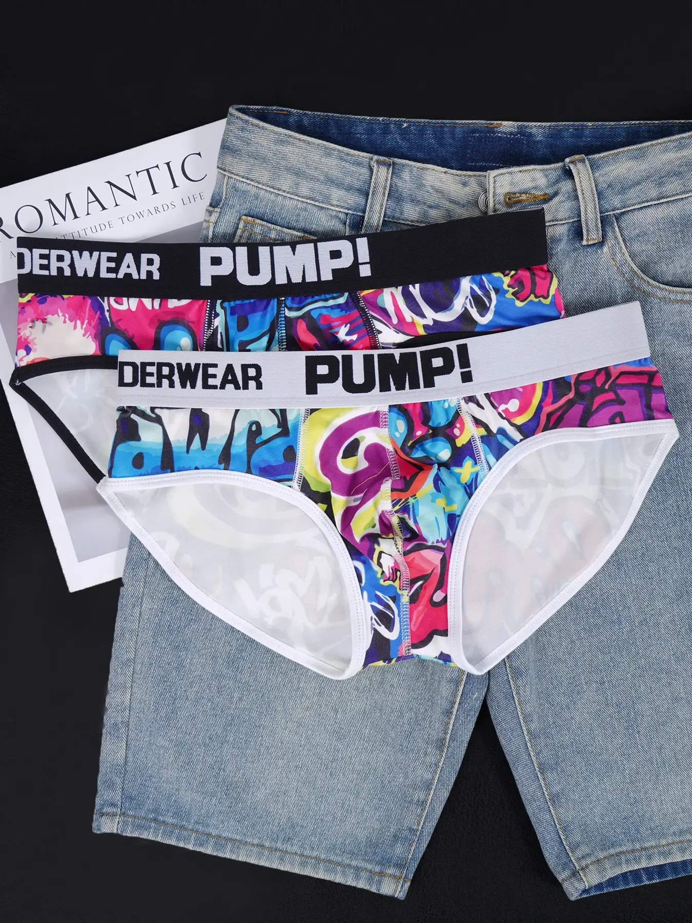 Men’s Graffiti Print Triangle Underwear Elastic Waistband Ice Silk Breathable Underwear — image 1