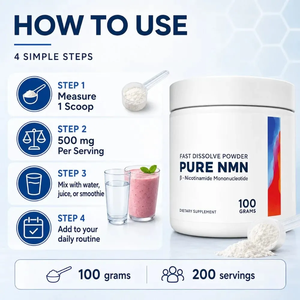 NMN Powder 100g 99 Purity Fast Dissolve β-Nicotinamide Mononucleotide NAD+ Cellular Energy Support 200 Servings Συμπλήρωμα — image 3