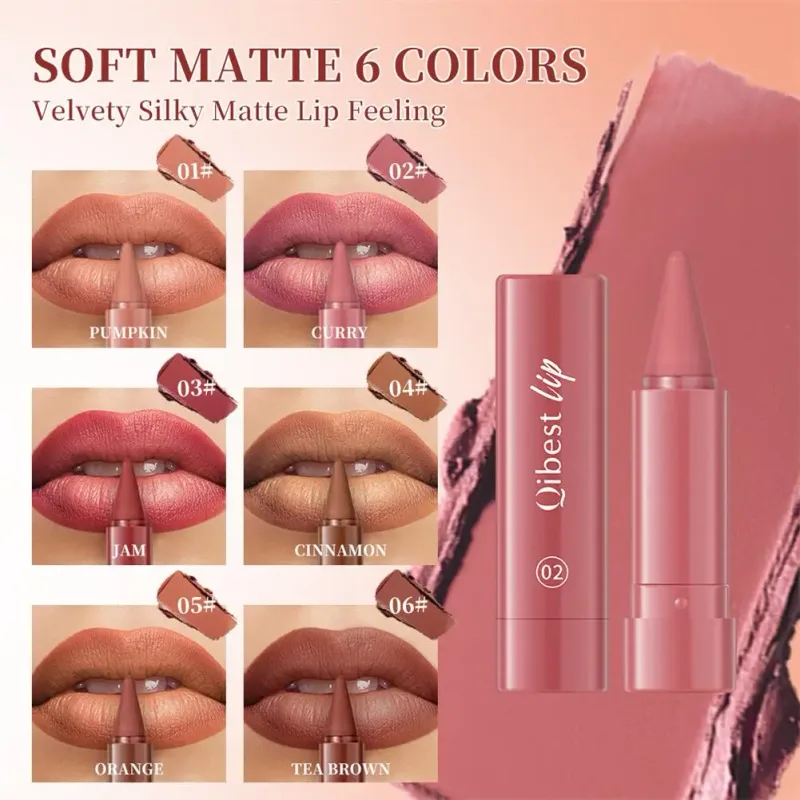Batom fosco à prova d'água, lápis 2 em 1, alta pigmentação, cor labial, fórmula hidratante suave, batom gradiente natural — image 4