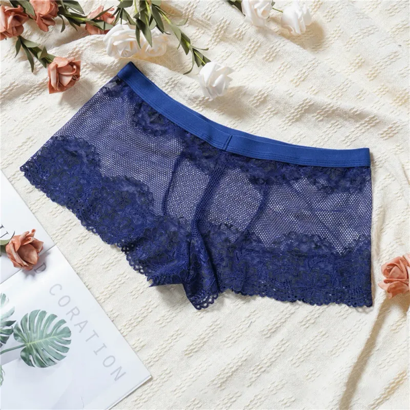 Men Lace Jacquard Mesh Boxer Shorts Underwear Hollow Temptation Exotic Trunks Silk Soft Quick Dry Breathable Sexy Panties — image 25