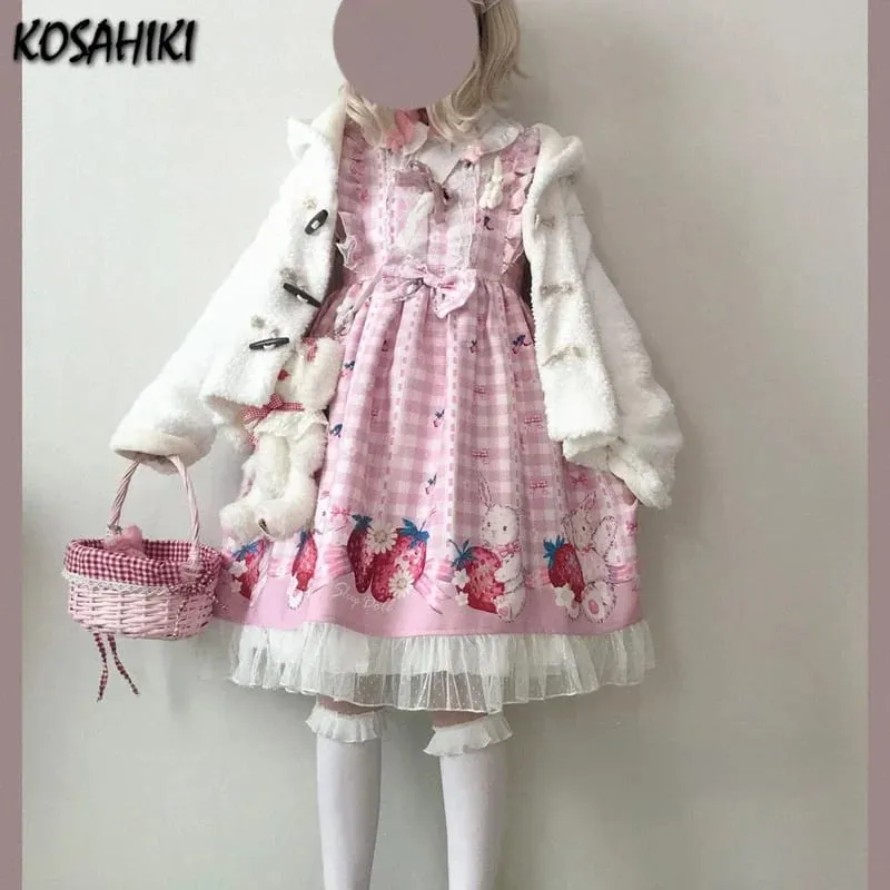 שמלת לוליטה יפנית בנות תות ארנב Jsk שמלות נשים Harajuku ללא שרוולים חמוד 2026 Cosplay Vestido
