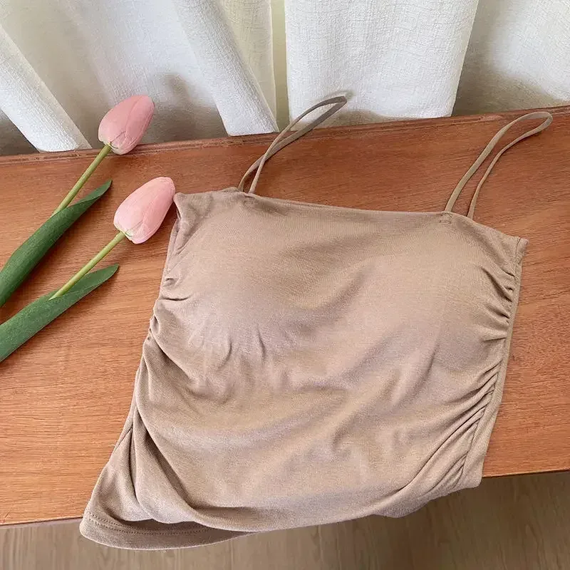 Masszív All-Match Pleat Sling mellény pánt mellkaspárna belső viselet Slim Fit karcsúsító rövid Gyaru külső viselet felső — image 8