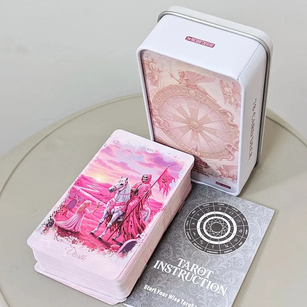Pink Romantic Fantasy Tarot Deck in Tin Box 78-Card Full Deck with Instruction Book 11*6,2cm Spiritual Divination Oracle — image 4