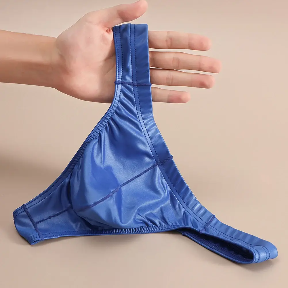 Men G-string Faux Leather Thong Large Pouch 90 Polyester 10 Spandex Low Rise Thong Men Sexy G-string Underwear — image 2