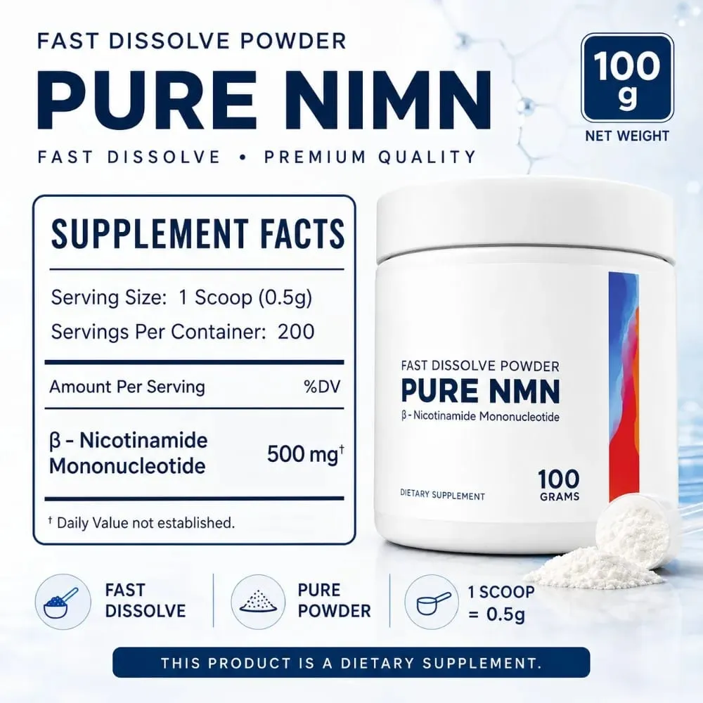 NMN Powder 100g 99 Purity Fast Dissolve β-Nicotinamide Mononucleotide NAD+ Cellular Energy Support 200 Servings Συμπλήρωμα — image 4
