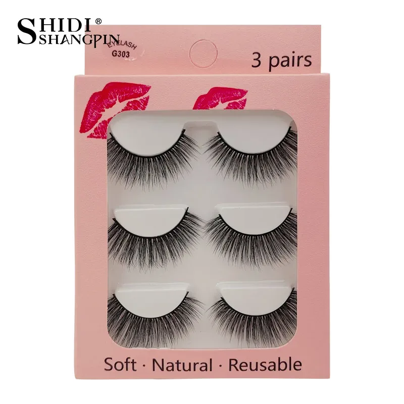 Faux Cils 3 זוגות ריסים מלאכותיים טבעיים ארוכים 3D מינק ריסי מינק רכים רכים מלוכלכים בעבודת יד ריסים מזויפים כלי איפור עיניים Maquiagem — image 30
