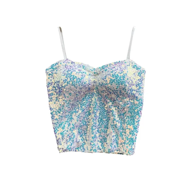 Σέξι Sequin Party σπαγγέτι Croset Bustier εξώπλατα Slim Tanks και Camis Strap Glitter Crop Top Fashion Καλοκαιρινά Γυναικεία Ρούχα Y2k — image 5