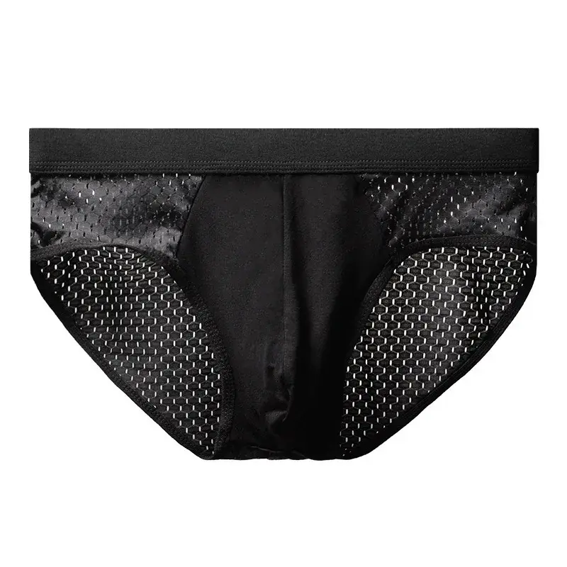 Sous-vêtements pour hommes, culotte triangulaire fine et respirante, slip en soie glacée, en maille, pantalon d'angle carré Sexy pour hommes