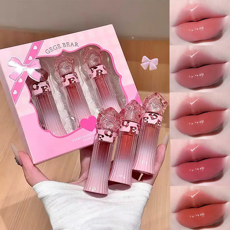 Gege Bear Water Light Lip Llaze Σετ Mirror Lipstick Lip Gloss Ενυδατικό Ενυδατικό μακράς διαρκείας Δώρο για τον εραστή