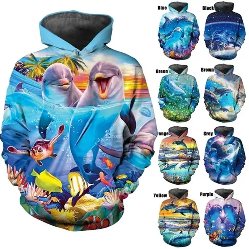 Gran oferta, sudaderas con capucha con estampado 3D de delfines, pulóver informal, sudaderas para hombres y mujeres, ropa de calle, sudaderas con capucha de gran tamaño para niños — image 7