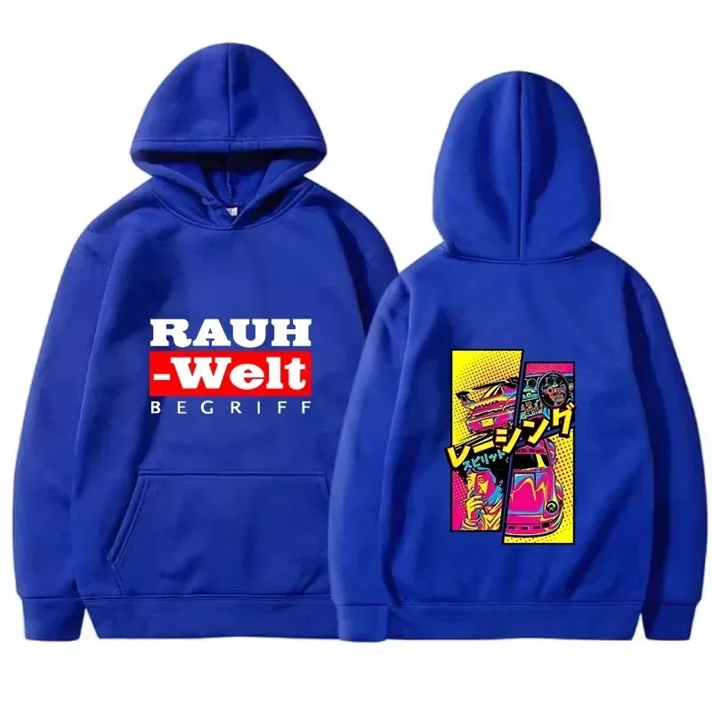 Rauh Welt Hoodie Car Widebody Tuning JDM Racing Pop Art Comic Esztétikus Fekete Túlméretes Alkalmi pulóver, Hosszú ujjú