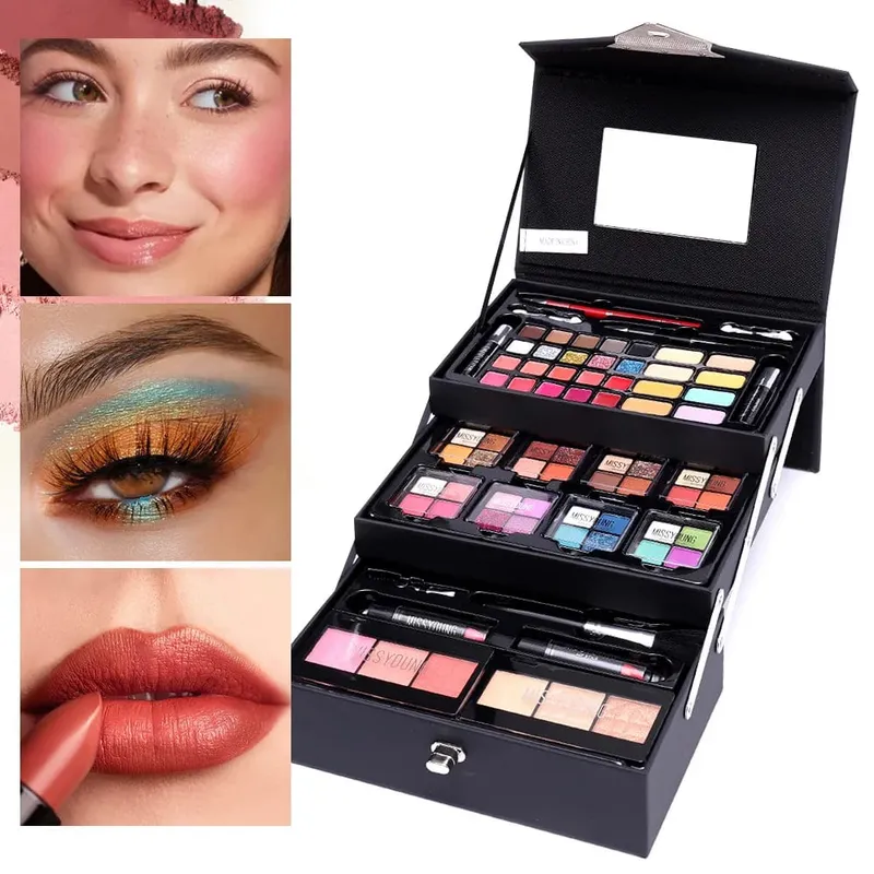 Σετ δώρου μακιγιάζ για γυναίκες Full Kit All in One Make Up φρυδιών σε σκόνη κραγιόν Lip Gloss Brush Shimmer Glitter Eye Shadow Palette