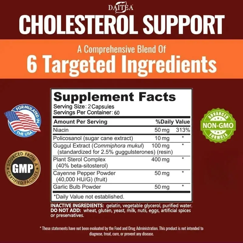 Daitea Cholesterol Support Supplement - Lowers LDL and Triglycerides Immune System Relieves Anxiety Naturally Adrenal Health — image 6