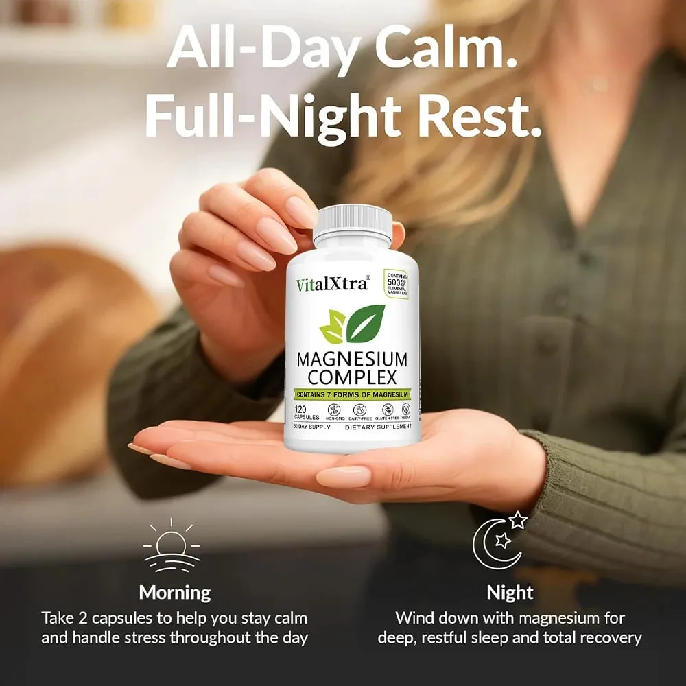 Magnesium Complex Supplement 7-in-1 Bisglycinate Chelate Oxide Malate Orotate Taurate Citrate Magnesium for Calm Sleep