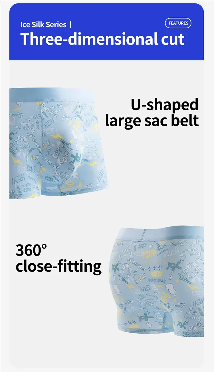 MiiOW 4Pcs Ice Silk Men Boxers 10A Antibacterial Crotch Man Panties Underpants Breathable Cartoon Print Men's Underwear Trunks — image 9