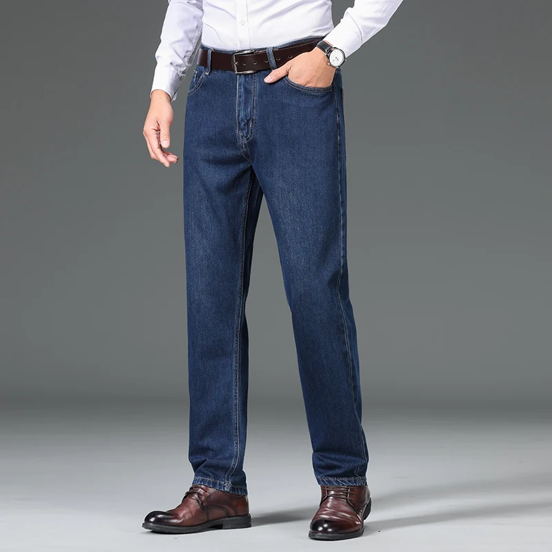 100% Cotton Business Jeans Men's New Straight Fashion Vintage Trousers Comfortable Male Brand Slim Denim Pants — image 3