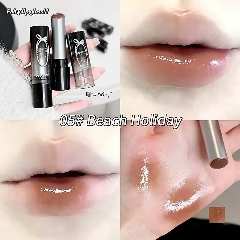Pink Crystal Mirror Glass Solid Lip Gloss Round Tube Water Light Lipstick Clear Jelly Lip Glaze Nude Brown Moisturizing Lip Tint