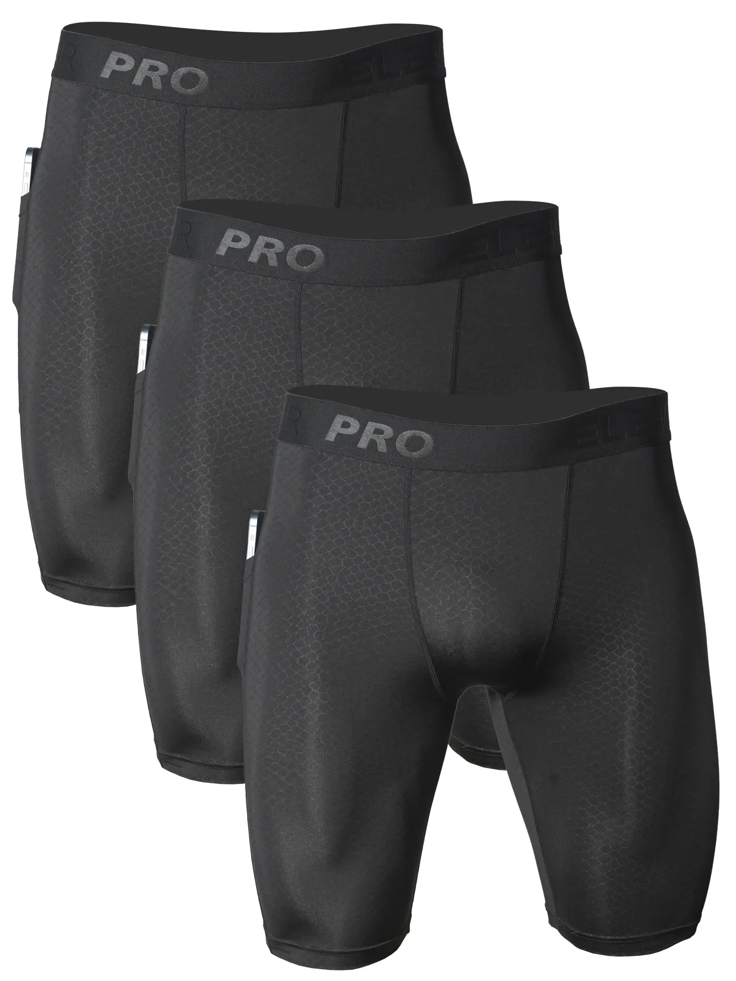 3pcs Men's Underwear Sports Running Fitness Side Pockets,Front Inner Pocket,Snake Pattern Embossed,Moisture Wicking Quick Drying