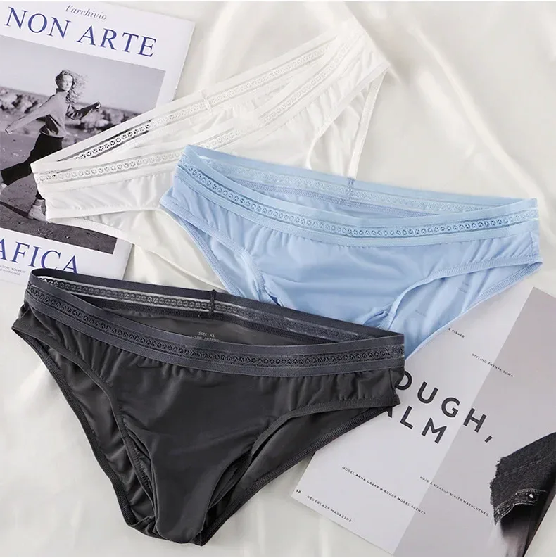 New Men's Ice Silk Briefs Ultra-thin Quick Dry High Elastic Lace Waistband Panties Sexy Seamless Breathable Bikini Underwear — image 23