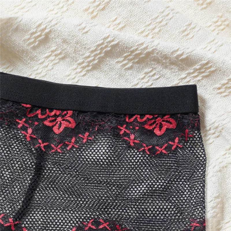Men Lace Jacquard Mesh Boxer Shorts Underwear Hollow Temptation Exotic Trunks Silk Soft Quick Dry Breathable Sexy Panties — image 20