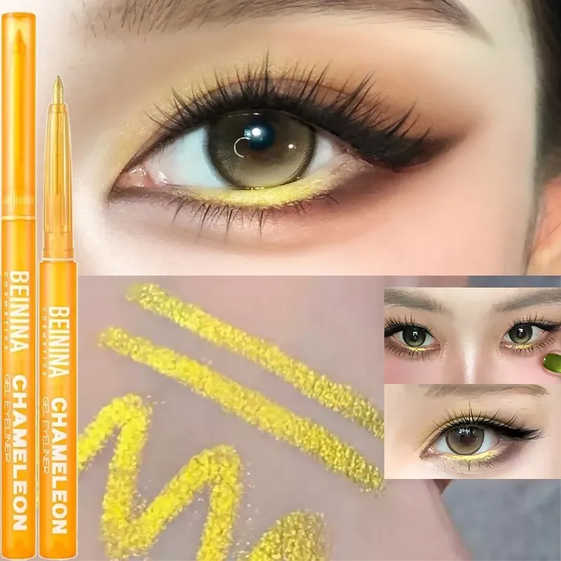 Γυαλιστερό Chameleon Yellow Eyeliner Gel Pen Μεταλλική σκιά ματιών Πολύχρωμο Liner ματιών Pearlescent Polarized Inner Eyes Pigment Μακιγιάζ — image 2