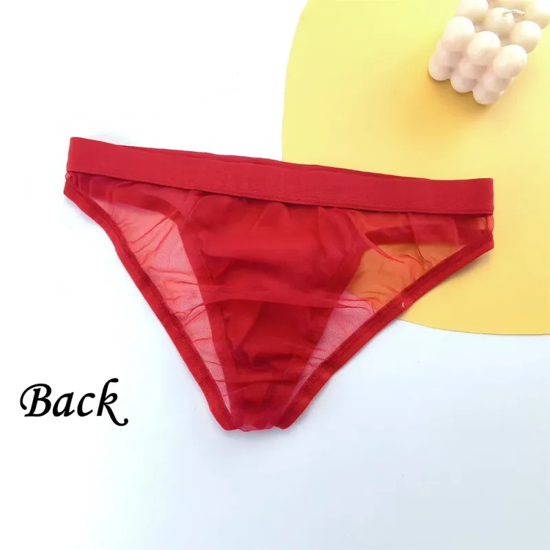 Sexy Glossy Satin Silk Man's Underwear Briefs Transparent Mesh Male Panties Breathable Quick Dry Underpants — image 4