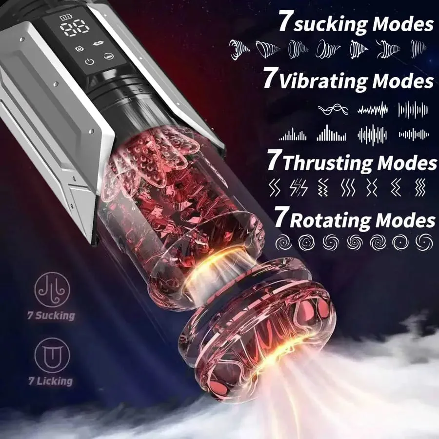 APP LED Automatic Mane Masturbator Cup 7 Summing Περιστρεφόμενο Licking Thatting Modes Pocket Pussy Stroker Blowjob Sex Toys for Men