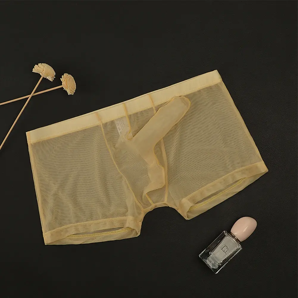Ropa interior ligera transparente de malla sexi para hombre, calzoncillos Boxer transpirables transparentes, bragas tipo Boxer para hombre con separación de balas