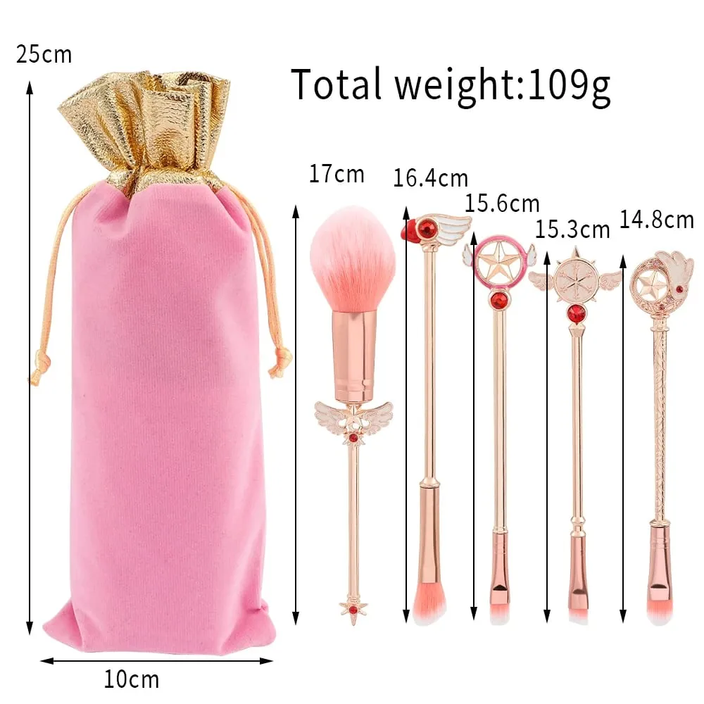 5pcs Metal Handle Soft Fluffy Makeup Brush Set Anime Card Captor Sakura Cosmetics Powder Brush Pink Eyeshadow Eyebrow Brush — image 2