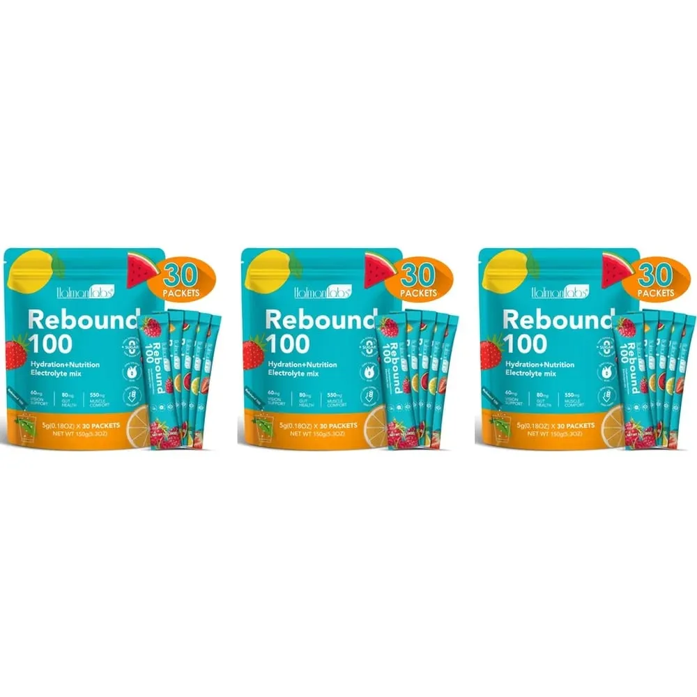 Rebound 100 Electrolyte Powder for Hydration Muscle Comfort with Zero Sugar & Calorie Energy Drink Mix for Workouts 30 Count