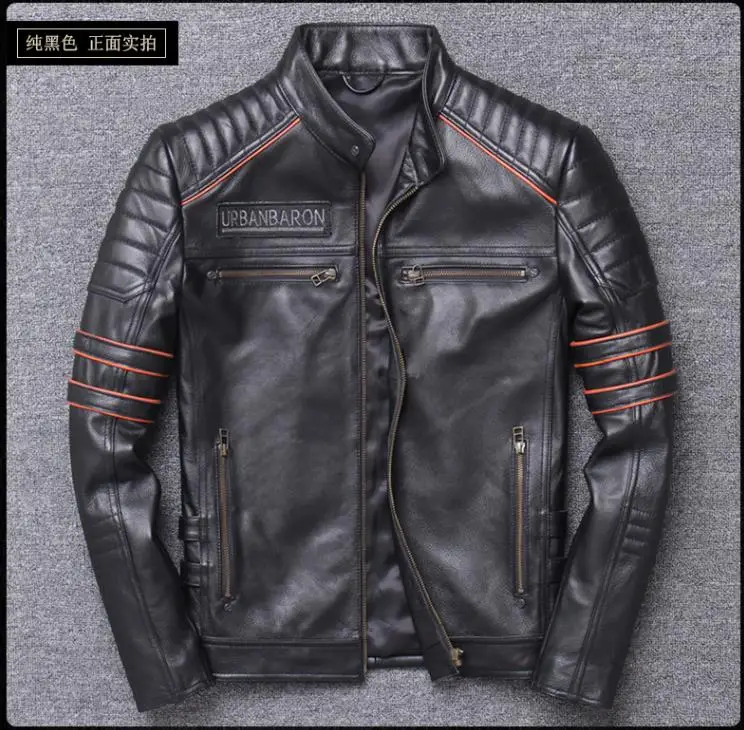 CC Shop.Brand skull cowhide coat.8XL Plus black slim genuine leather jacket,Rider leather cloth.Chaqueta de cuero esqueleto — image 2