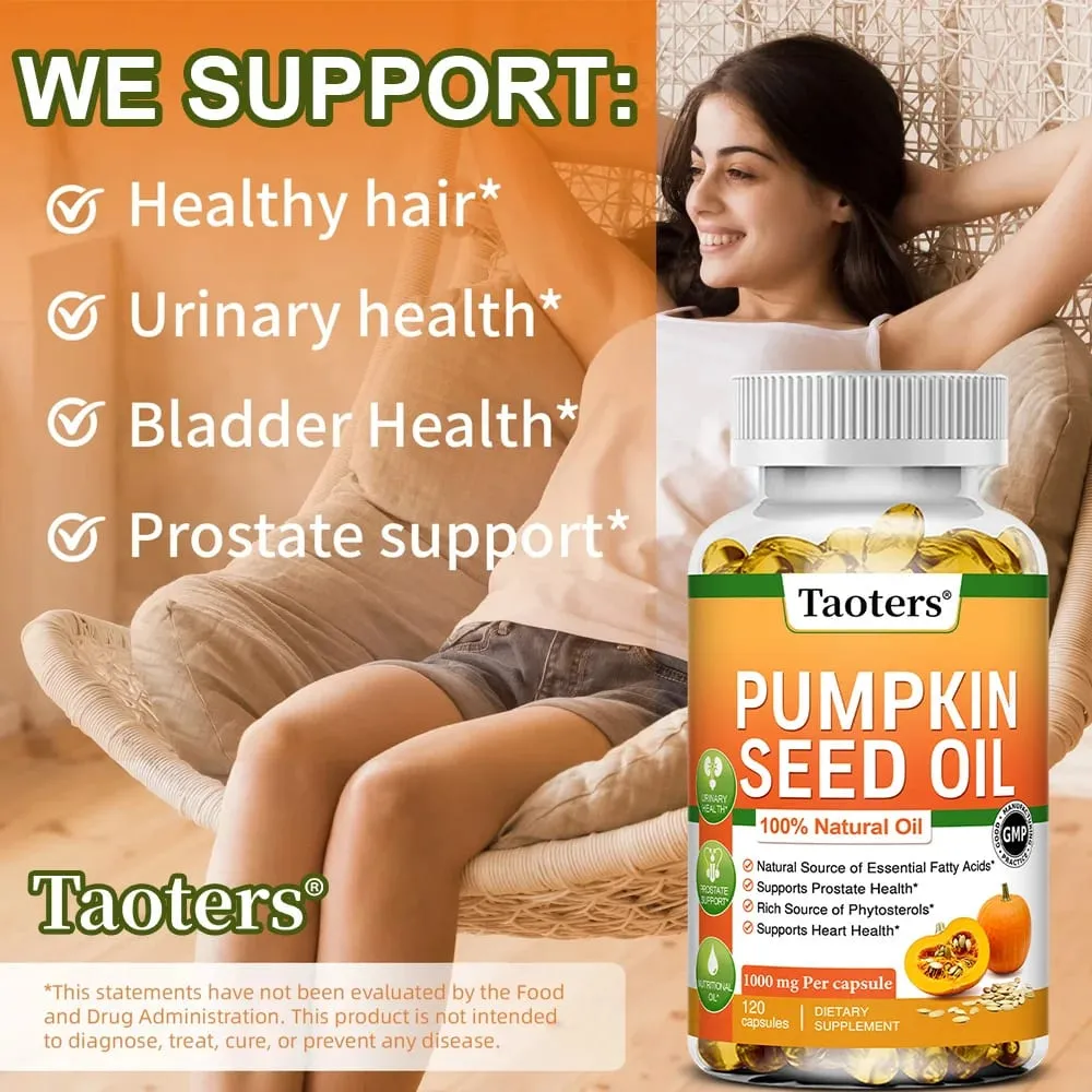 Pumpkin Seed Oil Capsules - Supports Prostate Urinary Tract Bladder Health and Promotes Hair Growth - 120 Capsules — image 4