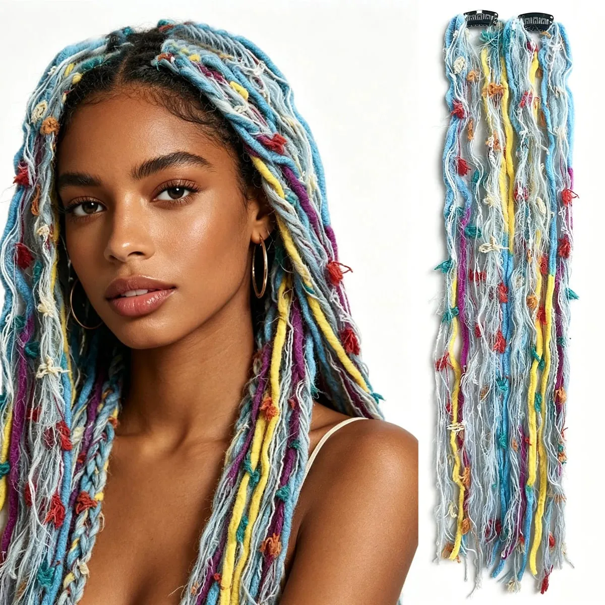Συνθετικό νήμα από μαλλί Dreadlock 2 τμχ Επεκτάσεις μαλλιών Maillard Long Boho φούντα vintage πλεξούδες μαλλιά για γυναίκες — image 6